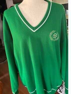 Vintage Green Shamrock Sweater with White Trim